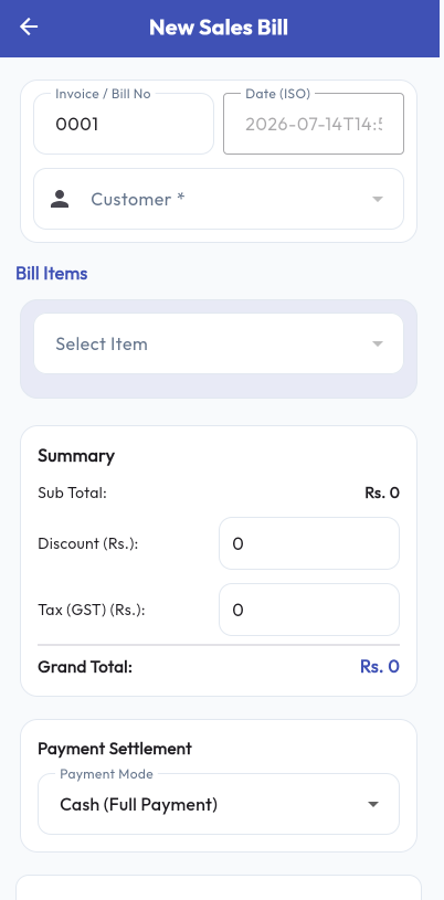 New Sale Screen